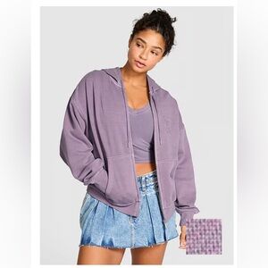 VS PINK Campus Fleece Zip Hoodie Frozen Plum XL